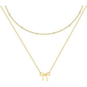Elegant 14K Gold Bow Necklace for Women - Adjustable Dainty Choker Gift